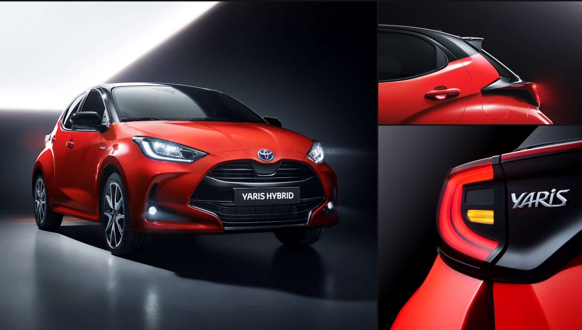 Yaris 2020 Hybrid hatchback exterior in a dark environment. Details of rear & reversing lights.