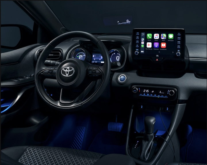 Yaris 2020 Hybrid hatchback exterior in a dark environment. Details of rear & reversing lights.